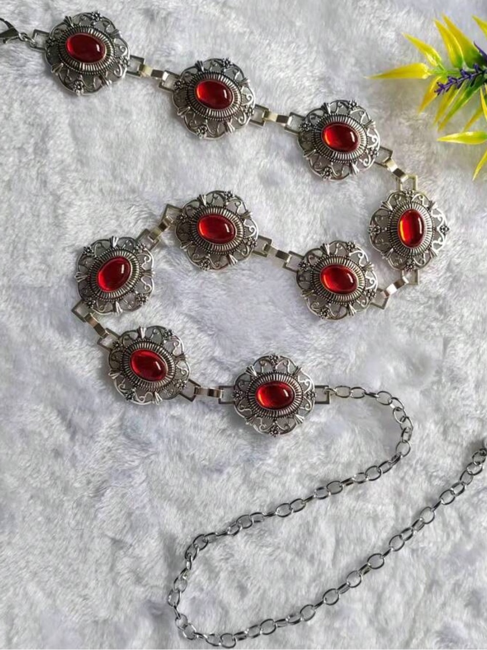 Vintage-Inspired Red Jewel Tone Filigree Belt NEW π·οΈ